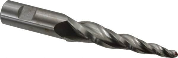 Made in USA - 5° Taper Angle per Side, 1/4" Small End Diam, 3-1/4" LOC, High Speed Steel 3 Flute Tapered Ball End Mill - 5-1/2" OAL, 3/4" Shank Diam - Americas Industrial Supply