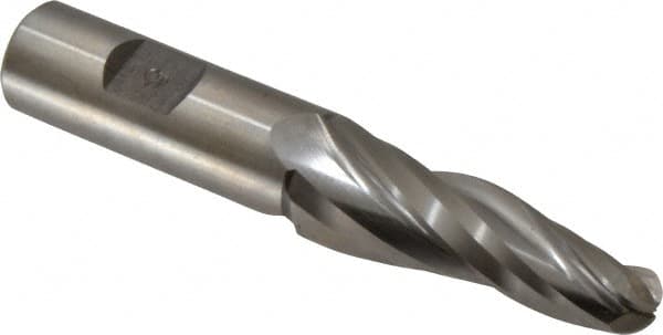Made in USA - 5° Taper Angle per Side, 1/2" Small End Diam, 2-1/4" LOC, High Speed Steel 3 Flute Tapered Ball End Mill - 4-1/4" OAL, 3/4" Shank Diam - Americas Industrial Supply