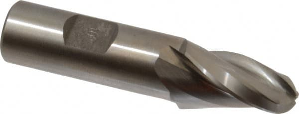 Made in USA - 10° Taper Angle per Side, 1/2" Small End Diam, 1-1/4" LOC, High Speed Steel 3 Flute Tapered Ball End Mill - 3-3/8" OAL, 3/4" Shank Diam - Americas Industrial Supply