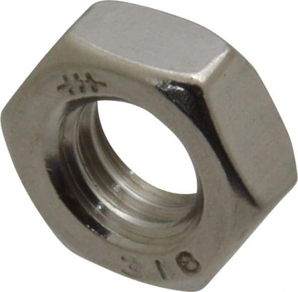 Value Collection - 5/16-18 UNC Stainless Steel Right Hand Hex Jam Nut - 1/2" Across Flats, 3/16" High, Uncoated - Americas Industrial Supply