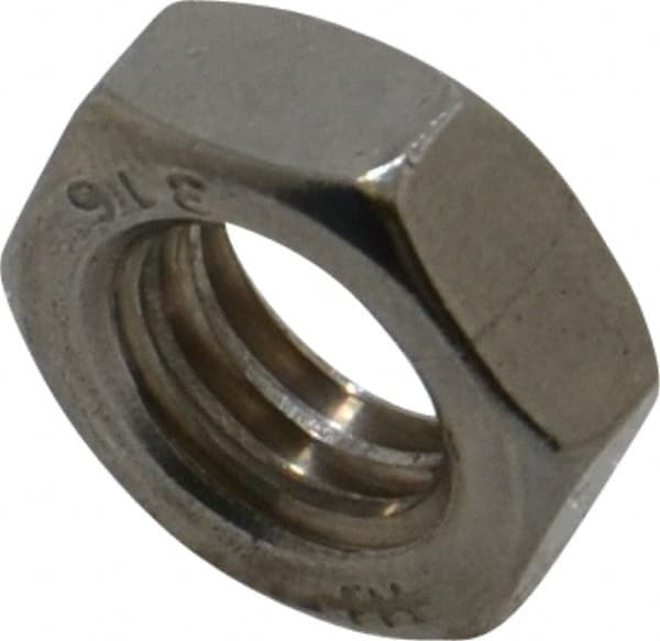 Value Collection - 3/8-16 UNC Stainless Steel Right Hand Hex Jam Nut - 9/16" Across Flats, 7/32" High, Uncoated - Americas Industrial Supply