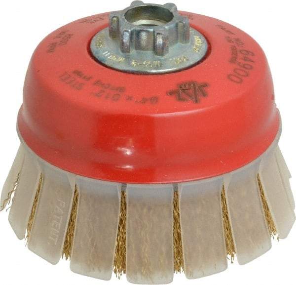 JAZ USA - 4" Diam, 5/8-11 & M14x2.00 Threaded Arbor, Steel Fill Cup Brush - 0.012 Wire Diam, 1-3/16" Trim Length, 8,500 Max RPM - Americas Industrial Supply