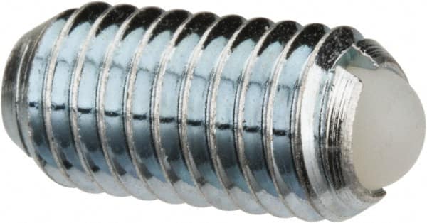 Vlier - M8x1.25, 5mm Ball Diam, 16mm Body Length, 1.5mm Max Ball Reach, Threaded Ball Plunger - Steel Body, Nylon Ball, 1.12 Lb Initial End Force, 2.25 Lb Final End Force - Americas Industrial Supply