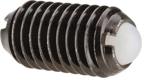 Vlier - M10x1.5, 6mm Ball Diam, 19mm Body Length, 2.01mm Max Ball Reach, Threaded Ball Plunger - Steel Body, Nylon Ball, 4.5 Lb Initial End Force, 7.87 Lb Final End Force - Americas Industrial Supply