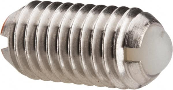 Vlier - M8x1.25, 5mm Ball Diam, 16mm Body Length, 1.5mm Max Ball Reach, Threaded Ball Plunger - Stainless Steel Body, Nylon Ball, 9 Lb Initial End Force, 13.49 Lb Final End Force - Americas Industrial Supply