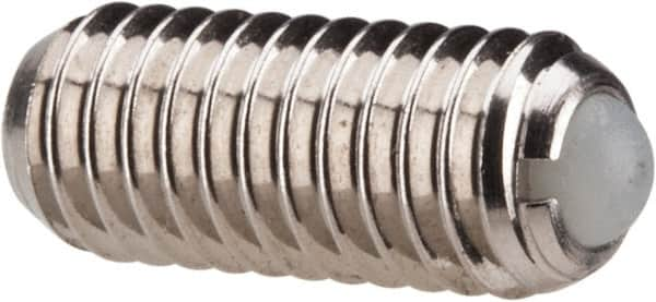 Vlier - M6x1.0, 3.5mm Ball Diam, 14mm Body Length, 1mm Max Ball Reach, Threaded Ball Plunger - Stainless Steel Body, Nylon Ball, 0.45 Lb Initial End Force, 1.35 Lb Final End Force - Americas Industrial Supply