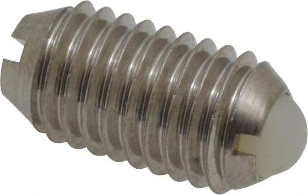 Vlier - M10x1.5, 6mm Ball Diam, 19mm Body Length, 2.01mm Max Ball Reach, Threaded Ball Plunger - Stainless Steel Body, Nylon Ball, 4.5 Lb Initial End Force, 7.87 Lb Final End Force, Locking Element - Americas Industrial Supply