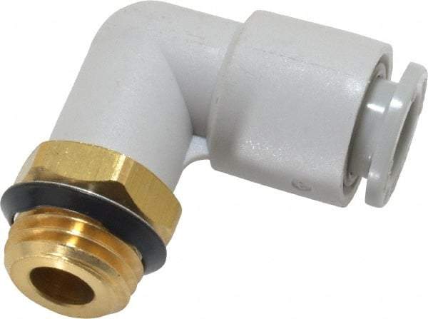 SMC PNEUMATICS - 8mm OD, 1/4 Universal, Brass/Polybutylene Push-to-Connect Male Elbow - 145 Max psi, White - Americas Industrial Supply