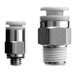 SMC PNEUMATICS - 12mm OD, 1/4 Universal, Brass/Polybutylene Push-to-Connect Male Connector - 145 Max psi, White - Americas Industrial Supply