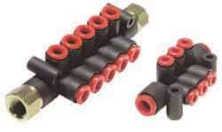 SMC PNEUMATICS - 1/4" Inlet, 5/32" Outlet Manifold - 87mm Long, 2 Inlet Ports, 6 Outlet Ports - Americas Industrial Supply