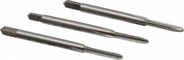 Interstate - #4-40 UNC, 3 Flute, Bottoming, Plug & Taper, Bright Finish, High Speed Steel Tap Set - Right Hand Cut, 1-7/8" OAL, 9/16" Thread Length - Exact Industrial Supply