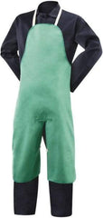 Steiner - 24 x 40" Flame Resistant/Retardant & Welding Split Leg Apron - Cotton, 10 oz Material, Green, 0 Pockets, Tie Waist & Neck Strap Closure, Flame Resistant - Americas Industrial Supply