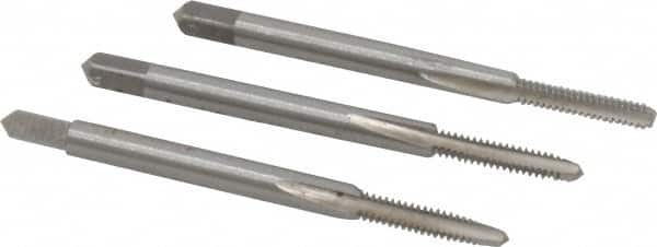 Interstate - #4-40 UNC, 3 Flute, Bottoming, Plug & Taper, Bright Finish, High Speed Steel Tap Set - Right Hand Cut, 1-7/8" OAL, 9/16" Thread Length - Exact Industrial Supply