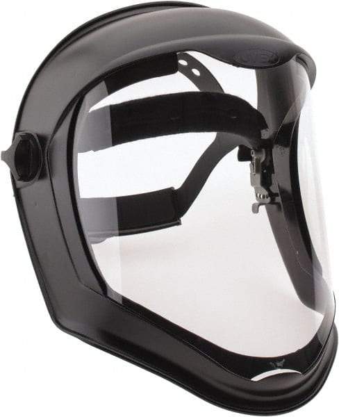 Uvex - Acrylonitrile Butadiene Styrene (ABS) Black Ratchet Adjustment, Face Shield & Headgear Set - 14-1/4" Wide x 9-3/8" High, Uncoated, Clear Window - Americas Industrial Supply
