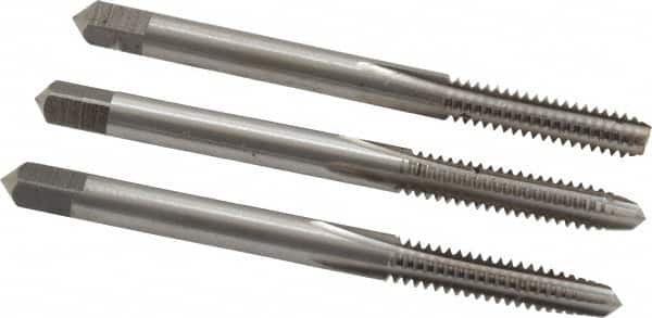 Interstate - #10-24 UNC, 4 Flute, Bottoming, Plug & Taper, Bright Finish, High Speed Steel Tap Set - Right Hand Cut, 2-3/8" OAL, 7/8" Thread Length - Americas Industrial Supply