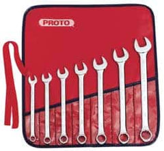 Proto - 7 Piece, 3/8" to 3/4", Combination Wrench Set - Inch Measurement Standard, Satin Finish, Comes in Nylon Roll - Americas Industrial Supply