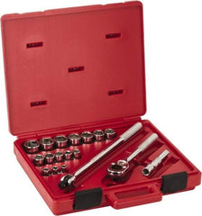 Proto - 18 Piece 1/2" Drive Socket Set - 6 Points, 3/8" to 1-1/4" Range, Inch Measurement Standard - Americas Industrial Supply