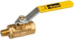 Parker - 1/4" Pipe, Brass Standard Ball Valve - 2 Piece, Inline - One Way Flow, MNPT x FNPT Ends, Lever Handle, 600 WOG, 150 WSP - Americas Industrial Supply