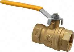 Parker - 1-1/4" Pipe, Brass Standard Ball Valve - 2 Piece, Inline - One Way Flow, FNPT x FNPT Ends, Lever Handle, 600 WOG, 150 WSP - Americas Industrial Supply