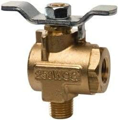 Parker - 1/4" Pipe, Brass Standard Ball Valve - 2 Piece, Right Angle, MNPT x FNPT Ends, Tee Handle, 250 WOG, 150 WSP - Americas Industrial Supply
