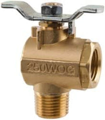 Parker - 1/2" Pipe, Brass Standard Ball Valve - 2 Piece, Right Angle, MNPT x FNPT Ends, Tee Handle, 250 WOG, 150 WSP - Americas Industrial Supply