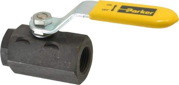 Parker - 1/2" Pipe, Carbon Steel Standard Ball Valve - 2 Piece, Inline - One Way Flow, FNPT x FNPT Ends, Lever Handle, 2,000 WOG, 150 WSP - Americas Industrial Supply