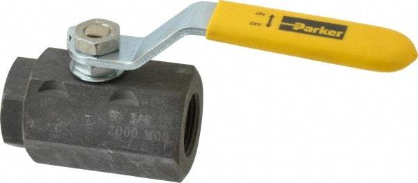 Parker - 3/4" Pipe, Carbon Steel Standard Ball Valve - 2 Piece, Inline - One Way Flow, FNPT x FNPT Ends, Lever Handle, 2,000 WOG, 150 WSP - Americas Industrial Supply