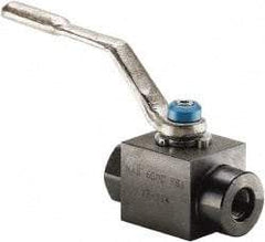 Parker - 3/8" Pipe, Carbon Steel Standard Ball Valve - 2 Piece, Inline - One Way Flow, SAE x SAE Ends, Lever Handle, 6,000 WOG, 150 WSP - Americas Industrial Supply