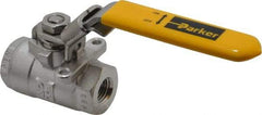 Parker - 1/4" Pipe, Full Port, Stainless Steel Standard Ball Valve - 2 Piece, Inline - One Way Flow, FNPT x FNPT Ends, Padlock Handle, 2,000 WOG, 150 WSP - Americas Industrial Supply
