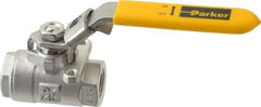 Parker - 3/8" Pipe, Full Port, Stainless Steel Standard Ball Valve - 2 Piece, Inline - One Way Flow, FNPT x FNPT Ends, Padlock Handle, 2,000 WOG, 150 WSP - Americas Industrial Supply
