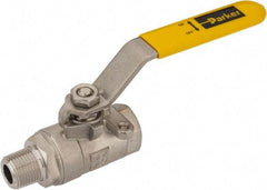 Parker - 3/8" Pipe, Full Port, Stainless Steel Standard Ball Valve - 2 Piece, Inline - One Way Flow, MNPT x FNPT Ends, Lever Handle, 2,000 WOG, 150 WSP - Americas Industrial Supply