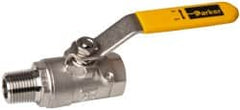 Parker - 1/2" Pipe, Full Port, Stainless Steel Standard Ball Valve - 2 Piece, Inline - One Way Flow, MNPT x FNPT Ends, Lever Handle, 2,000 WOG, 150 WSP - Americas Industrial Supply