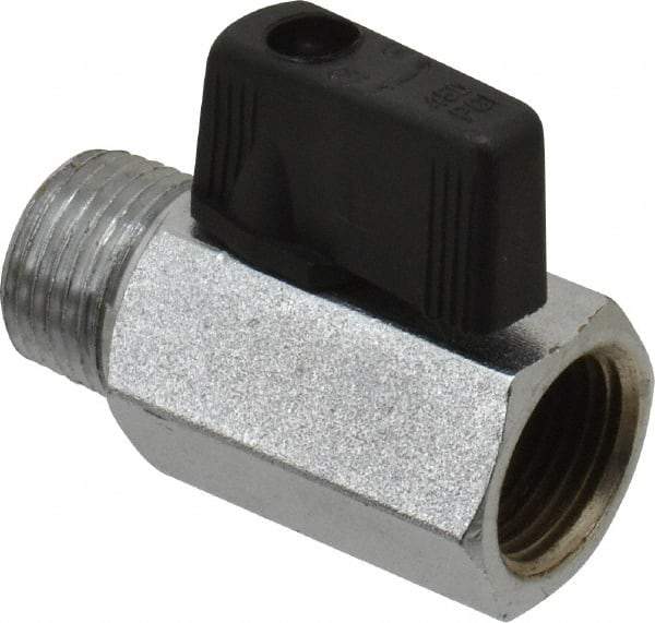 Value Collection - 3/8" Pipe, Brass Miniature Ball Valve - Inline - One Way Flow, MNPT x FNPT Ends, Wedge Handle, 450 WOG - Americas Industrial Supply