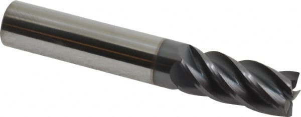 Accupro - 7/16", 1" LOC, 7/16" Shank Diam, 2-3/4" OAL, 5 Flute, Solid Carbide Square End Mill - Single End, AlTiN Finish, Spiral Flute, Variable° Helix, Centercutting, Right Hand Cut, Right Hand Flute - Americas Industrial Supply