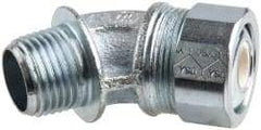 Cooper Crouse-Hinds - 1/4 to 0.35" Cable Capacity, Liquidtight, Elbow Strain Relief Cord Grip - 1/2 NPT Thread, 1-25/32" Long, Malleable Iron - Americas Industrial Supply