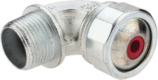 Cooper Crouse-Hinds - 0.15 to 1/4" Cable Capacity, Liquidtight, Elbow Strain Relief Cord Grip - 3/4 NPT Thread, 2-5/16" Long, Malleable Iron - Americas Industrial Supply