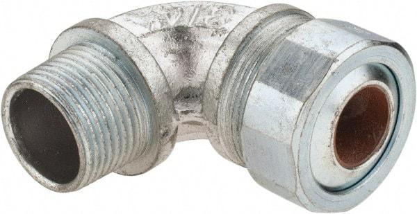 Cooper Crouse-Hinds - 0.55 to 0.65" Cable Capacity, Liquidtight, Elbow Strain Relief Cord Grip - 3/4 NPT Thread, 2-5/16" Long, Malleable Iron - Americas Industrial Supply