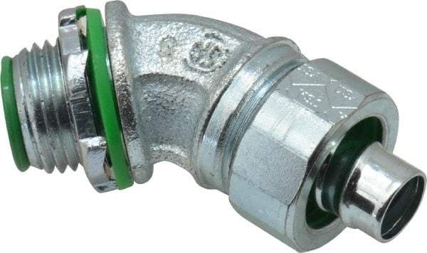 Cooper Crouse-Hinds - 3/8" Trade, Malleable Iron Threaded Angled Liquidtight Conduit Connector - Insulated - Americas Industrial Supply