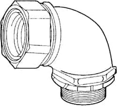 Cooper Crouse-Hinds - 1" Trade, Malleable Iron Threaded Angled Liquidtight Conduit Connector - Noninsulated - Americas Industrial Supply