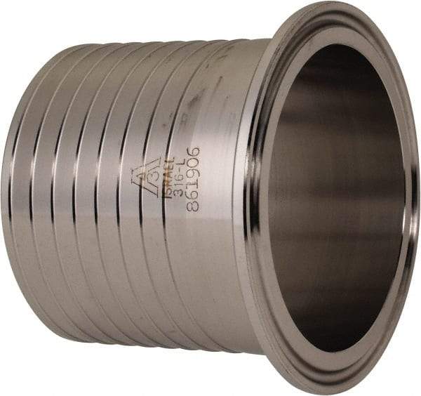 VNE - 2-1/2", Clamp Style, Sanitary Stainless Steel Pipe Rubber Hose Adapter - Tube OD Connection, Grade 316/316L - Americas Industrial Supply