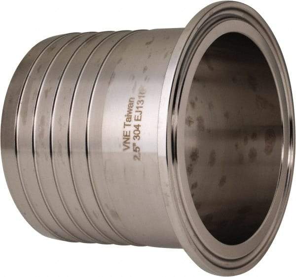 VNE - 2-1/2", Clamp Style, Sanitary Stainless Steel Pipe Rubber Hose Adapter - Tube OD Connection, Grade 304 - Americas Industrial Supply