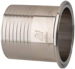 VNE - 3", Clamp Style, Sanitary Stainless Steel Pipe Rubber Hose Adapter - Tube OD Connection, Grade 304 - Americas Industrial Supply