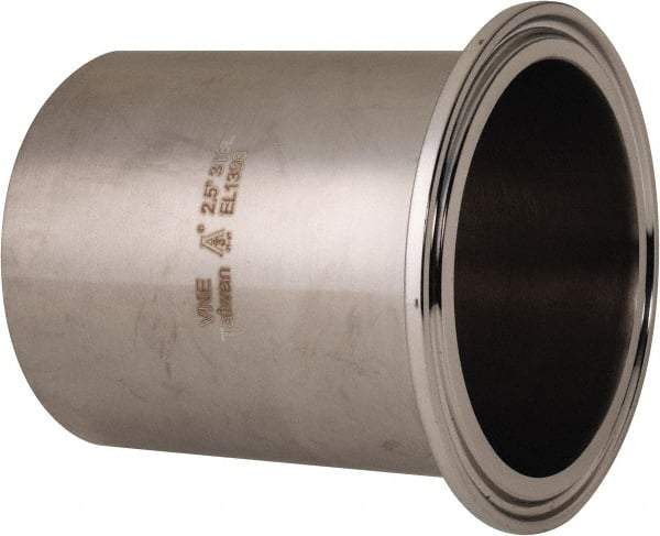 VNE - 2-1/2", Clamp Style, Sanitary Stainless Steel Pipe Long Tank Welding Ferrule - Tube OD Connection, Grade 316/316L - Americas Industrial Supply