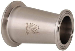 VNE - 2 x 1-1/2", Clamp Style, Sanitary Stainless Steel Pipe Concentric Reducer - Tube OD Connection, Grade 304 - Americas Industrial Supply