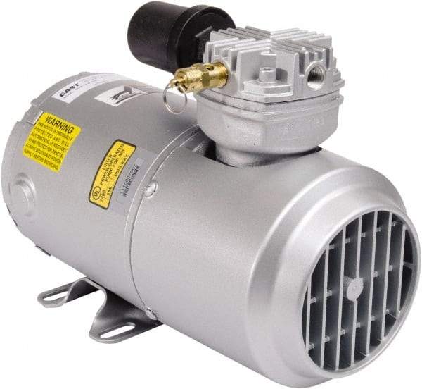 Gast - 1/6 hp, 1.5 CFM, 50 Max psi Piston Vacuum & Compressor Pump - 27 Hg/In, 115-1 Volt, 11.53" Long x 5.62" Wide x 8.53" High - Americas Industrial Supply