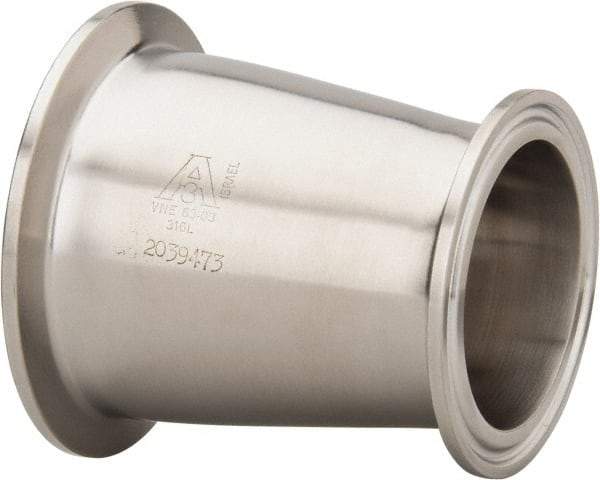 VNE - 2-1/2 x 2", Clamp Style, Sanitary Stainless Steel Pipe Concentric Reducer - Tube OD Connection, Grade 316/316L - Americas Industrial Supply