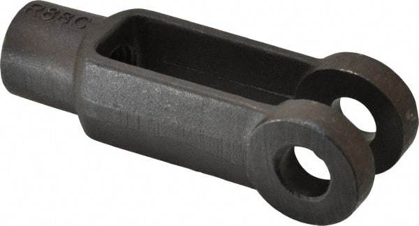 Jergens - 3/4-10 Thread, 1-1/2" Yoke Width, Carbon Steel, Tapped Yoke - 5/8" Hole Diam, 2-3/4" Hole Center to Neck, 1-3/8" Yoke Arm Height, 1-1/8" Neck Diam, 1-1/4" Neck Length, 4" OAL - Americas Industrial Supply