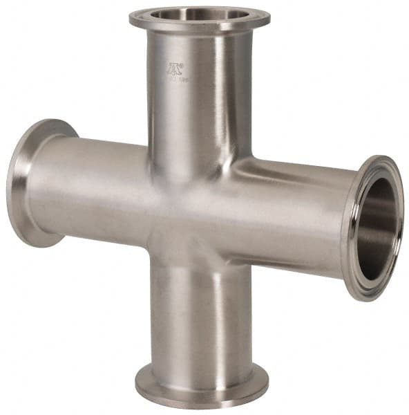 VNE - 1-1/2", Clamp Style, Sanitary Stainless Steel Pipe Cross - Tube OD Connection, Grade 316/316L - Americas Industrial Supply