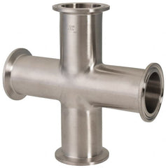 VNE - 1-1/2", Clamp Style, Sanitary Stainless Steel Pipe Cross - Tube OD Connection, Grade 316/316L - Americas Industrial Supply
