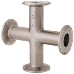 VNE - 1", Clamp Style, Sanitary Stainless Steel Pipe Cross - Tube OD Connection, Grade 304 - Americas Industrial Supply